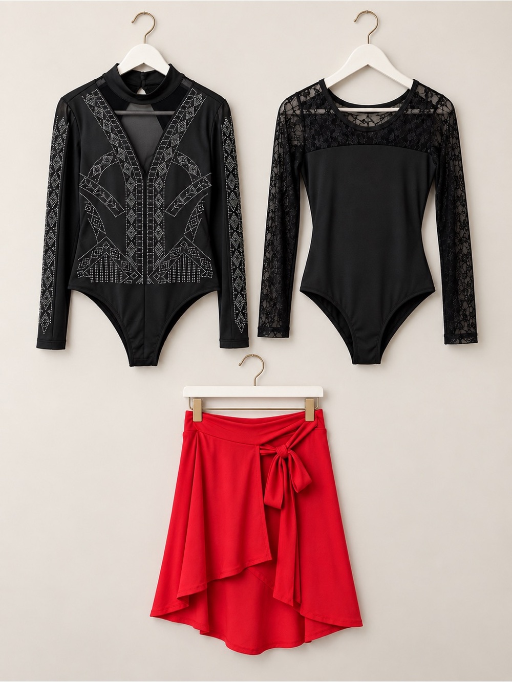 3-Piece Dance & Performance Wear Bundle – 2 Bodysuits + Wrap Skirt